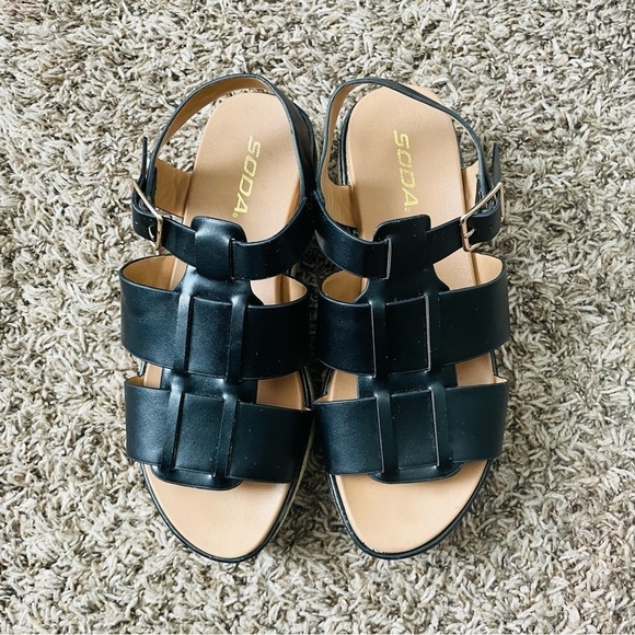 Soda woman’s espadrille platform sandal size 8 black tan casual strappy feminine - Picture 8 of 9